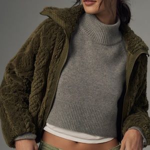 NWT Pilcro Cable Fuzzy Lined Jacket Coat Collar Sz small Anthropologie Womens